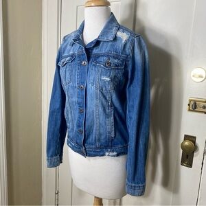 Articles of Society Classic Y2K Distressed Cropped Denim Jacket M
